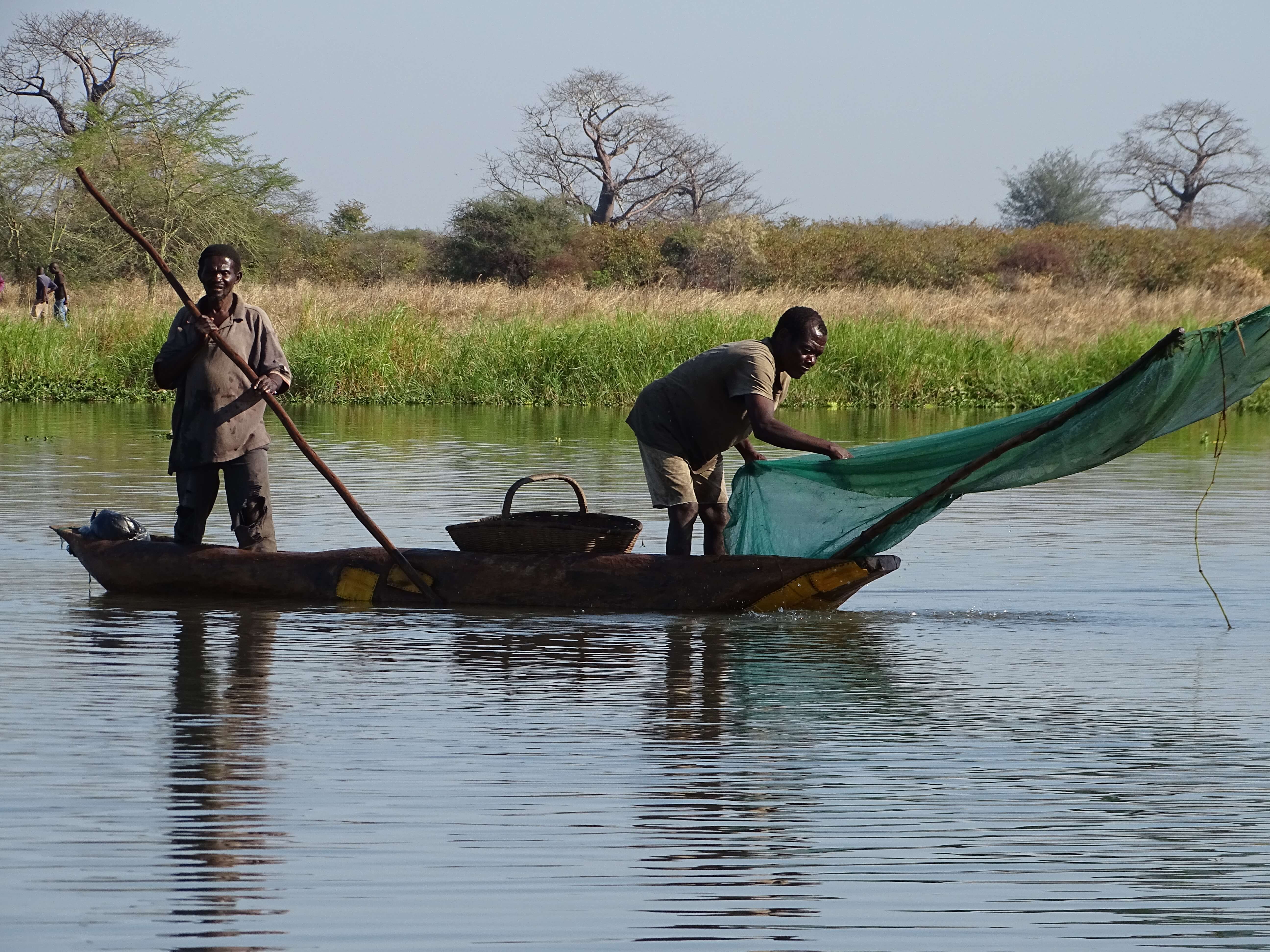 Vissers op Shire rivier Malawi