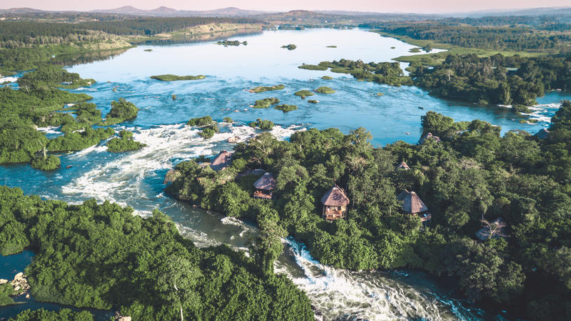 Lemala Wildwaters Lodge op eiland in de Nijl Uganda