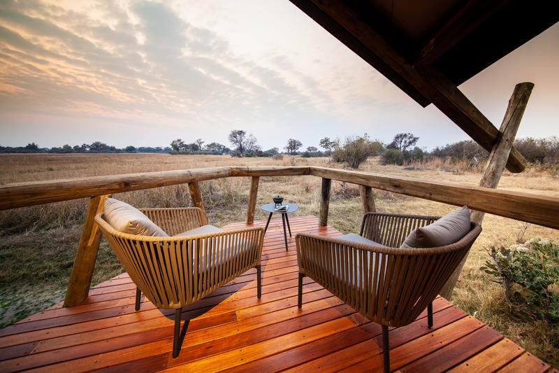 Uitzicht vanaf privé veranda Splash Camp in Okavango Delta Botswana